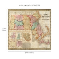 Puzzle - Mapa Novo od Massachusettsa uključuje gradske umeće Salema, Worcestera, Bostona, Springfielda,