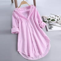 Košulje s dugim rukavima za žene, ženski tisak dugih rukava, labava bluza casual tee tunika ružičasta