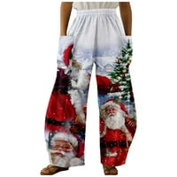 Žene Modni Božićni Santa Claus Snowmen Print Casual Loose hlače plus veličina Loose Hlače Bijeli XL