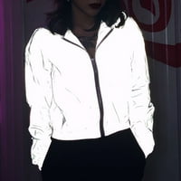 Guvpev ženska moda casual lično reflektirajuća s kapuljača sa kapuljačom, siva kratka jakna - siva xxl