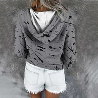 Zkozptok Crewneck Hoodies Ženski prugasti pulover za ispis vrhovi duksevi dugih rukava Džebovi za dugme, Bluze, siva, XXL
