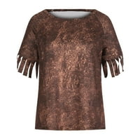 Ženske ljetne na ramene majice - plus veličine Trendy Tassel kratkih rukava tunik tee Leopard Flowy