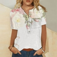 Ženski vrhovi grafički otisci kratkih rukava, bluza Ležerne prilike za ženu V-izrez ljeto bijela 2xl