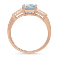 1,62ct Squaret smaragdni rez plavi prirodni akvamarinski 14k Rose Gold Graving Izjava Godišnjica Angažovanje vjenčanog kamenog prstena 3,75