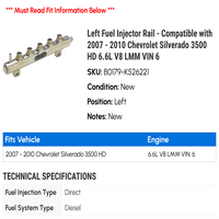 Lijeva šina za ubrizgavanje goriva - kompatibilna sa - Chevy Silverado HD 6.6L V LMM VIN 2009