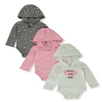 Hanes baby dugi rukav, vrhunski bodysuit kapuljači i djevojčice, 3-pakovanje, ružičaste sive nijanse, 6- mjeseci
