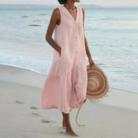 Ljetne haljine za žene Žene solidne boje temperamenata trend duga suknja Lagana struka ružičasta