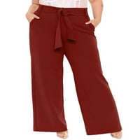 Paille žene dna srednje struk Palazzo pant Solid color hlače vrećaste ljetne pantalone vino crveno xl