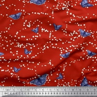 Soimoi Red Crepe Silk tkanina točka i leptir Ispis tkanine sa dvorištem širom