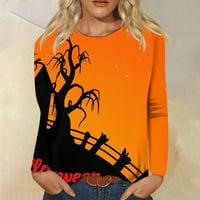Duks Halloween za žene Ženske modne modne ženske modne, casual dugih rukava prugasti Halloween tiskani okrugli vrat Top narandžasti 4xl