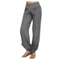 Corashan Hotsa za žene, modne žene čvrste gumbi pamučne i posteljine casual labave pantalone hlače široke noge, ženske pantalone