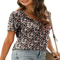 Capreze Tops Majice Bluze za žene Cvjetni print Kratki rukav V rect majica Summer Casual Beach Holiday