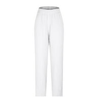 Ženske pamučne posteljine plaže hlače elastične struke Široke noge Hlače za vježbanje pune boje Ležerne ljetne hlače bijeli XL