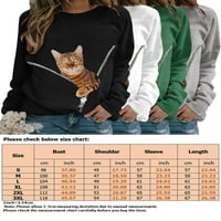 Capreze Women Tops Crew Crt Majica s dugim rukavima Majica Labavi tee Cat Print Tunika Bluza Crna 2xL