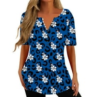 Huachen majice za žene Ljeto Ispis V izrez kratki rukav vrhovi cvjetnog tiskanog gumba bluza