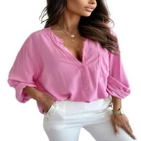 Groundwalk dame majice V bluza izrez gumb gore na plaži s jednom grudnom košuljom na plaži s dugim rukavima ružičasta L