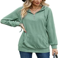 Ženska dukserica s kapuljačom na dugim rukavima s dugim rukavima, košulja sa dugim rukavima, labavi obični pleteni vrhovi sa džepovima Green S