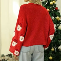 Hueook Dukseteri za žene Print dugih rukava Ležerni pleteni pulover Chunky Chunky Warm džemper