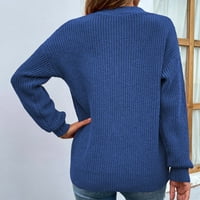 Zodggu Hollow Ripped V izrez kratki džemperi za žene labave povremene ženske modne pulover u boji, dame modne dugih rukava, plava s