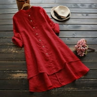 Shiusina ženska ležerna labava posteljina Soild gumba dugih rukava s dugim rukavima bluza crvena + xl