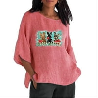 Sretan uskršnji tinejdžeri za žene pamučni posteljina rukav labavi povremeni puloveri modna tiskana majica udobna majica vrh