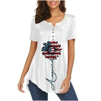 Ženski bluze s V-izrezom grafički otisci bluze modne ženske plus košulje kratki rukav ljetni vrhovi bijeli 4xl