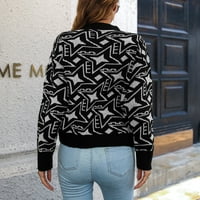 KPOPLK pulover džemperi za žene okrugli vrat prugasti tanko ugradnja pletiva na vrhu crne, m