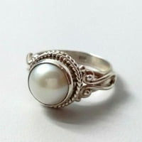 Miyuaadkai prstenovi nakit Lady Antique Pearl Vintage Fashion White Ring Trend Metalni prstenovi Nakit Srebrna 8