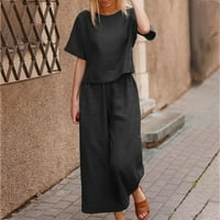 XYSAQA Ljetne elegantne odjeće za žene Casual majice kratkih rukava + široka noga obrezana posteljina