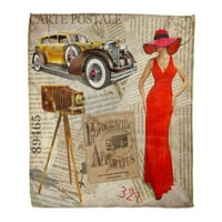 Bacajte pokrivač toplog ugodnog ispisa Flannel crveni kolaž vintage sa kamerom lijepim ženama i retro