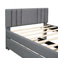 Potpuna tapecirana platforma za odrasle za odrasle za odrasle, bračni krevet sa blizancima XL Trundle, posteljina bež komad drveta za spavaću sobu, dnevni boravak, br. Potrebne, sive monte
