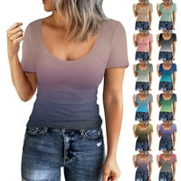 Manxivoo T majice za žene Žene kratki rukav Scorop izrez rebrasti ugradni pletene teške majice gradijentne