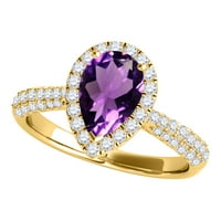 Mauli dragulji za žene 1. Carat Diamond i Pear u obliku ametista prsten 4-prong 10k žuto zlato