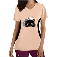 Ženski piling v Pročišćavanje vrata kratkih rukava Bluza Patchwork majica Love Cat Tops Sense Pribor
