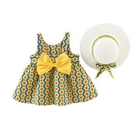 Scyoekwg Slatke haljine za djecu Dječja djeca Dječja djevojaka Ljetna cvjetna haljina + hat dvodijelni