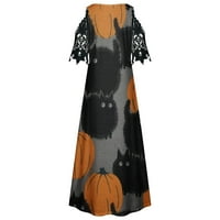 Ženski pauk web ispise haljina V izrez Ruched Maxi haljine slatka mačka bundeve haljine haljine TBKOMH