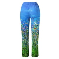 Ženske pamučne i posteljine labave velike veličine široke hlače za noge Ljeto tiskani pamučni džep ravni