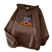 Yubatuo ženski paušastim kožesni Halloween Print Plišani pulover s kapuljačom dugih rukava, duksevi duksevi za žene Brown 3xl