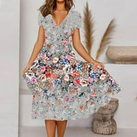 Bazyrey ženske haljine Ljeto kratki rukav Fit & Flare haljine ženske cvjetne casual duboke V-izrezne haljine smeđe 3xl