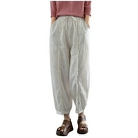 Snoarin Plus veličina Capris Cargo Hlače za žene Pokretanje elastičnih visokog struka Posteljine pantne džepove obrezane pantalone casual pantalone na klirensu
