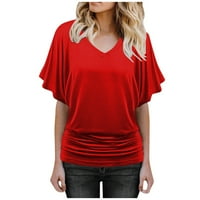Tobchonp žene Modni ljetni rukav ležerni majica na vrhu bluza crvena l
