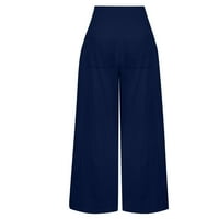 CLLIOS WOMENS PLUS size pamučne platnene hlače Ljeto Visoko struk pantne casual crkvene udobne pantalone lagane pantazzo