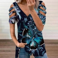 Ženski tunisni vrhovi za nošenje sa tajicama modna kauzalna bluza za ispis izreza kratki rukav majica