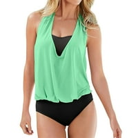 Ženska solidna boja Vintage Plus size bez leđa V izrez Tankini Trokutni trake za kupaći kostim za kupaće