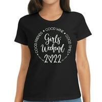 Ženske djevojke Vikend Dobri prijatelji Dobro vino Go dizajner majica kratkih rukava za žene - Bold i jedinstveni grafički print