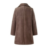 Ženski zimski kaput - ovratnik puni zip paun dugih rukava elegantna modna vunena jakna panov čvrsta odjeća smeđa
