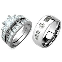 Par prsten zrna 1. Carat Princess CRT CZ Nehrđajući čelik Vjenčani prsten mens CZ Veličina veze W10m13