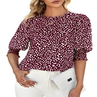 Rejlun dame šifon vrhovi cvjetni tiskani tunički bluza s rukavima Majica Labava krasta majica na plaži Vino crveno m
