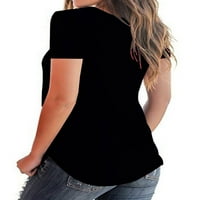 Eleluny Plus size Žene V izrez Print majica Tors kratki rukav casual bluza Crna S