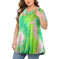 Ženski plus veličina kratkih rukava Henley majica V izrez cvjetni bluze Tunic The Casual trendi labavi